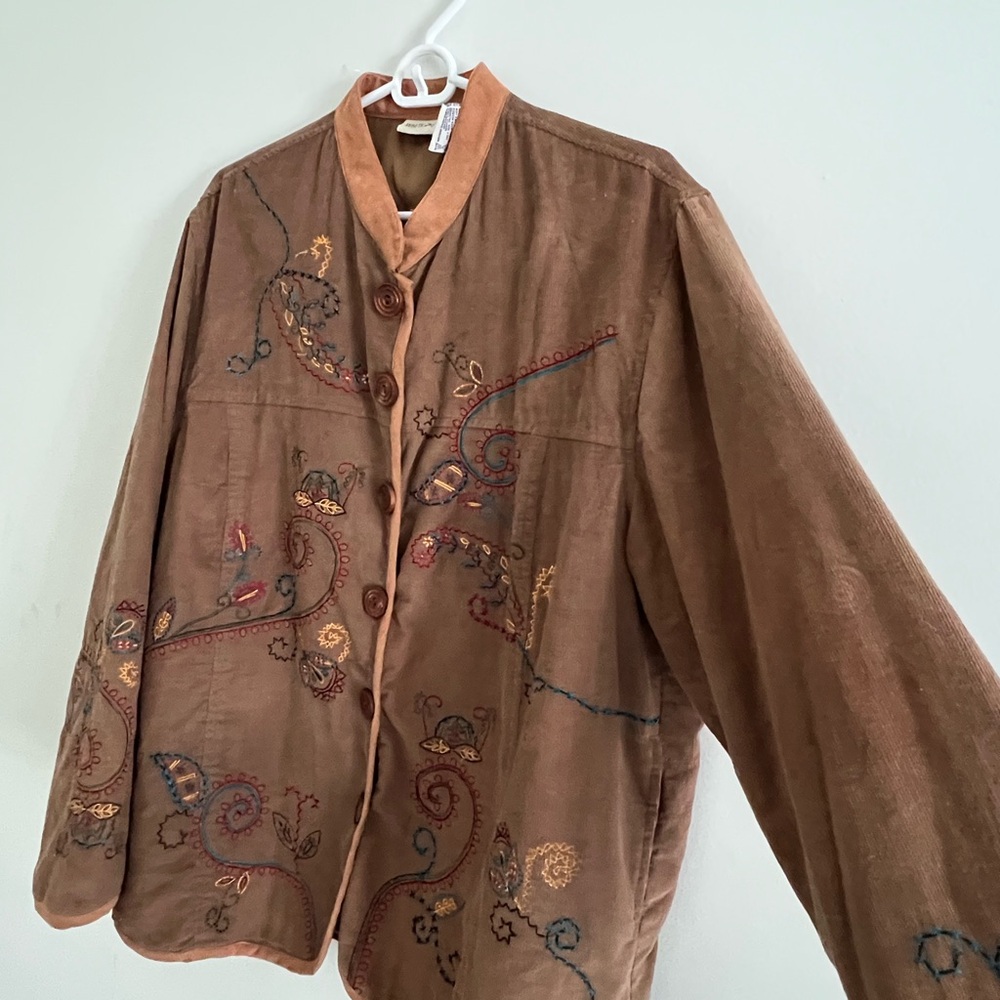 Vintage White Stag Embroidered Boho Artsy Jacket | Cottagecore XL - Picture 3 of 5